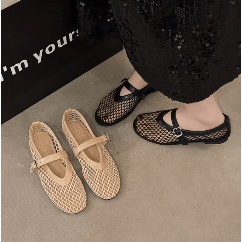 Women Breathable Mesh Ballet Flats Comfortable Slip On Daily Walking Shoes 1