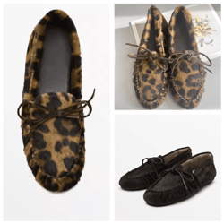 women cowhide leather bow and leopard print casual loafers comfortable slip on shoes