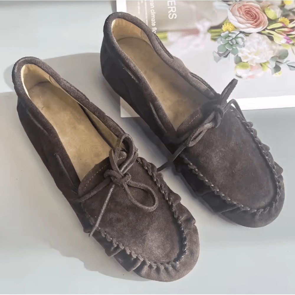 Women Cowhide Leather Bow And Leopard Print Casual Loafers Comfortable Slip On Shoes 1