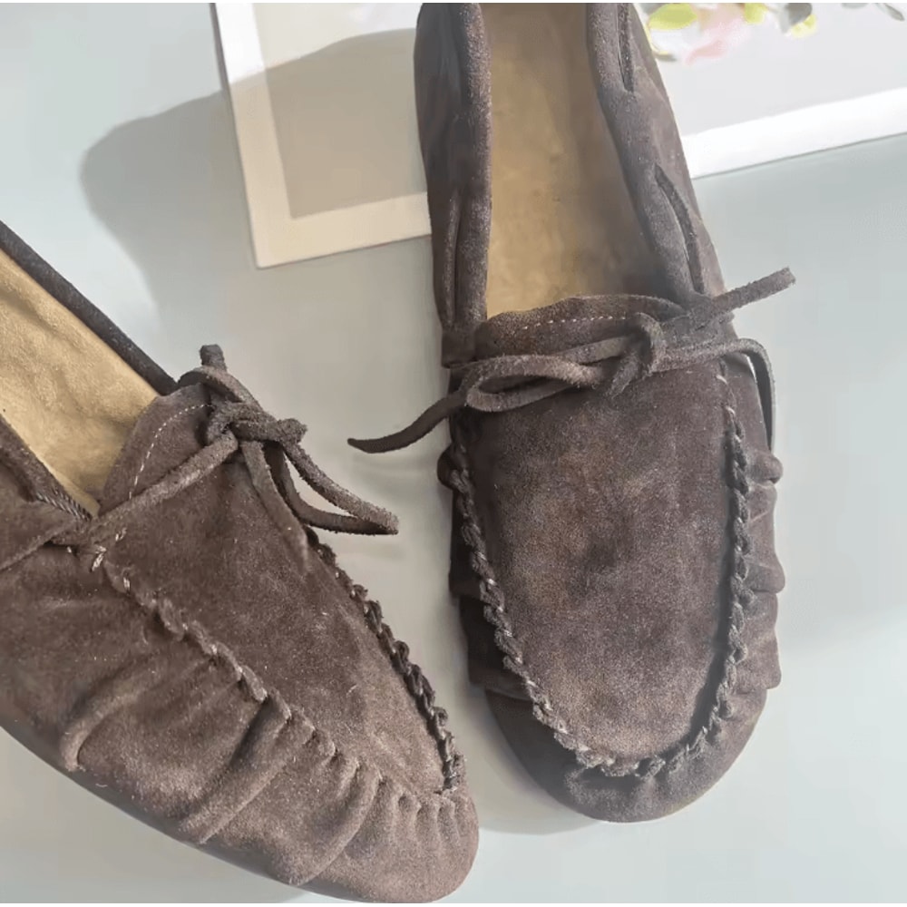 Women Cowhide Leather Bow And Leopard Print Casual Loafers Comfortable Slip On Shoes 2