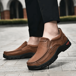 men handmade leather casual loafers comfortable slip on walking shoes