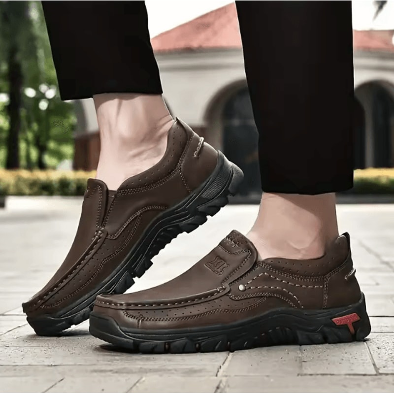 Men Handmade Leather Casual Loafers Comfortable Slip On Walking Shoes 1