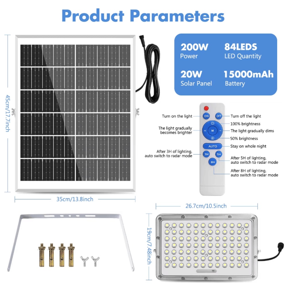 200W Solar Street Light Waterproof Outdoor LED Flood Light With Light Sensor Solar Security Lightin 1