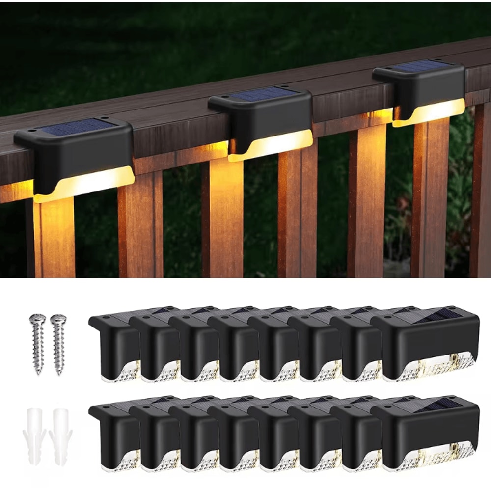 16Pack Outdoor Solar Deck Lights Warm White LED 1115W For Stairs Steps Fences Yards Patios Pathway 0