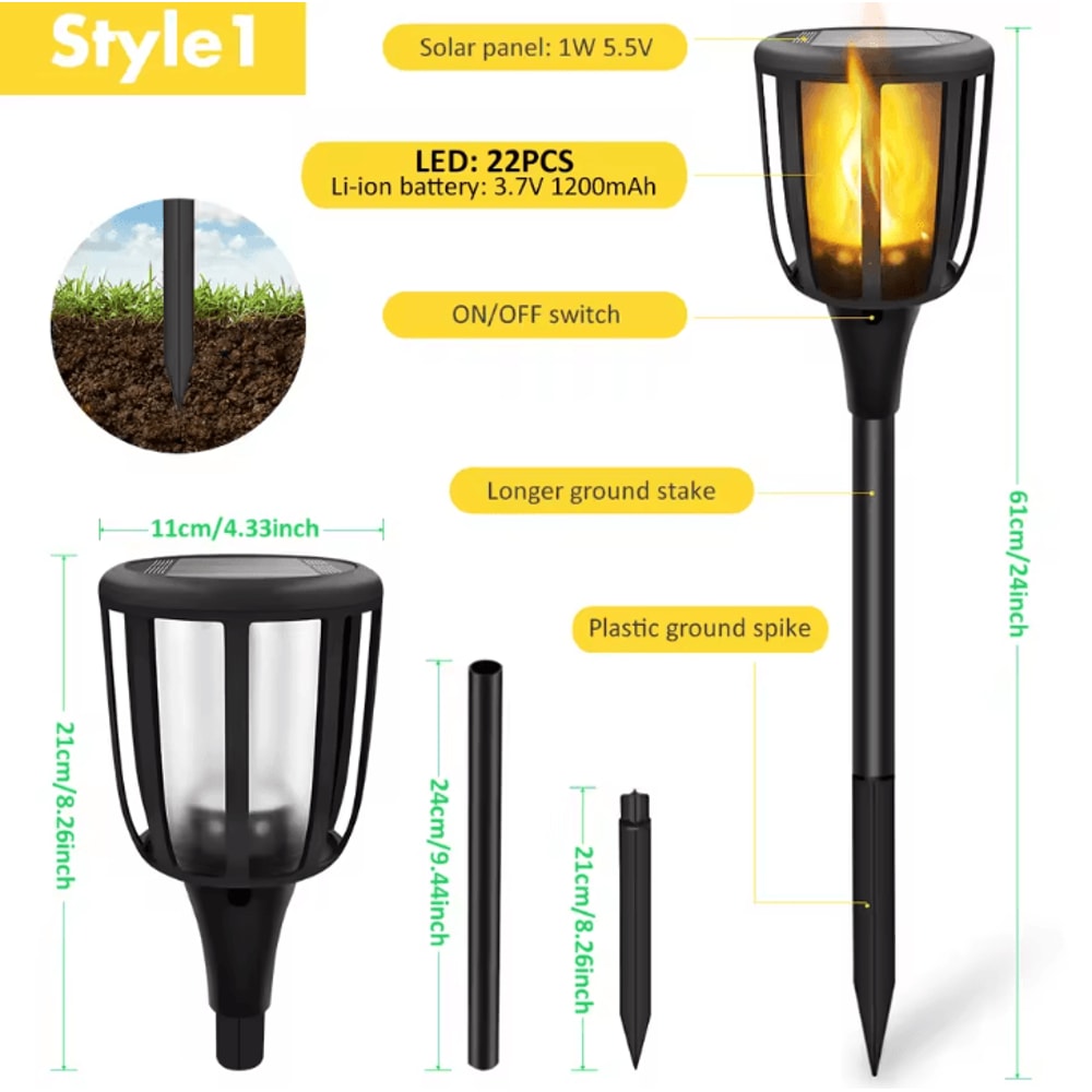 Solar Flame Torch Lights Outdoor Waterproof Solar Garden And Pathway Flickering Lawn Lights 5