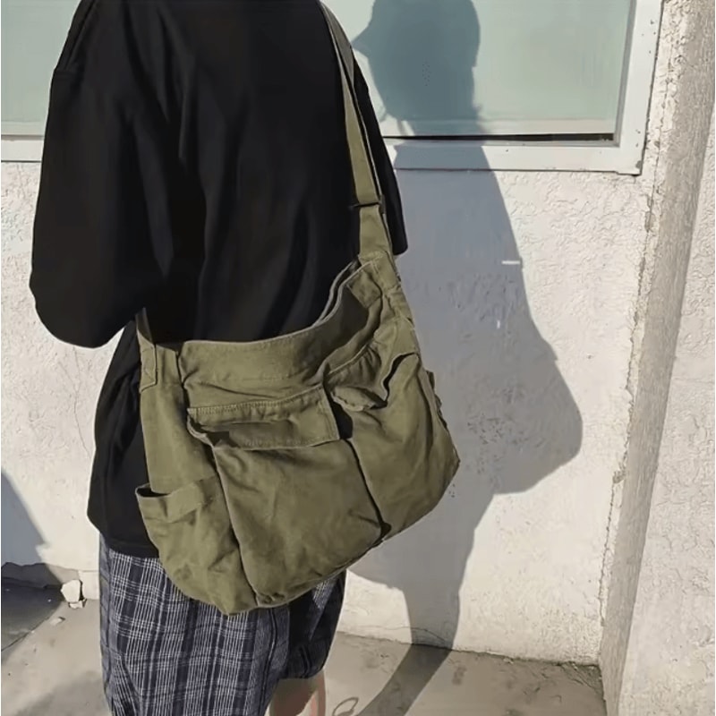Canvas Shoulder Bag Large Capacity Retro Workwear Messenger Bag For Students 2