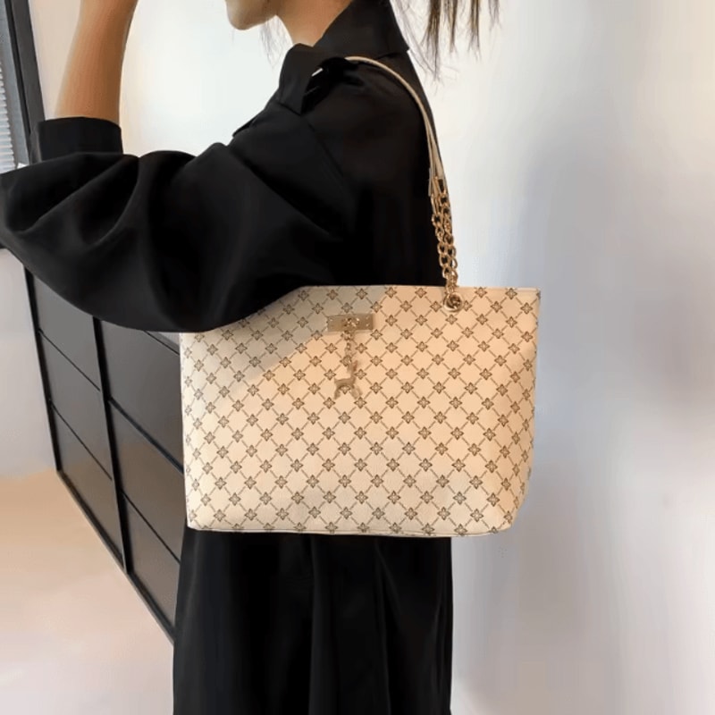 Soft Leather Large Capacity Womens Tote Bag With Hanging Accessory 2