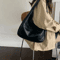 Large Black Leather Tote Bag For Women Fashionable Versatile Shoulder Handbag 0