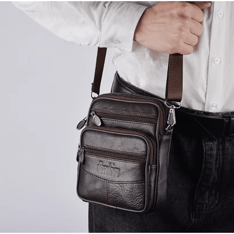 Mens Genuine Leather Crossbody Bag High Quality Retro Business Messenger Bag 0