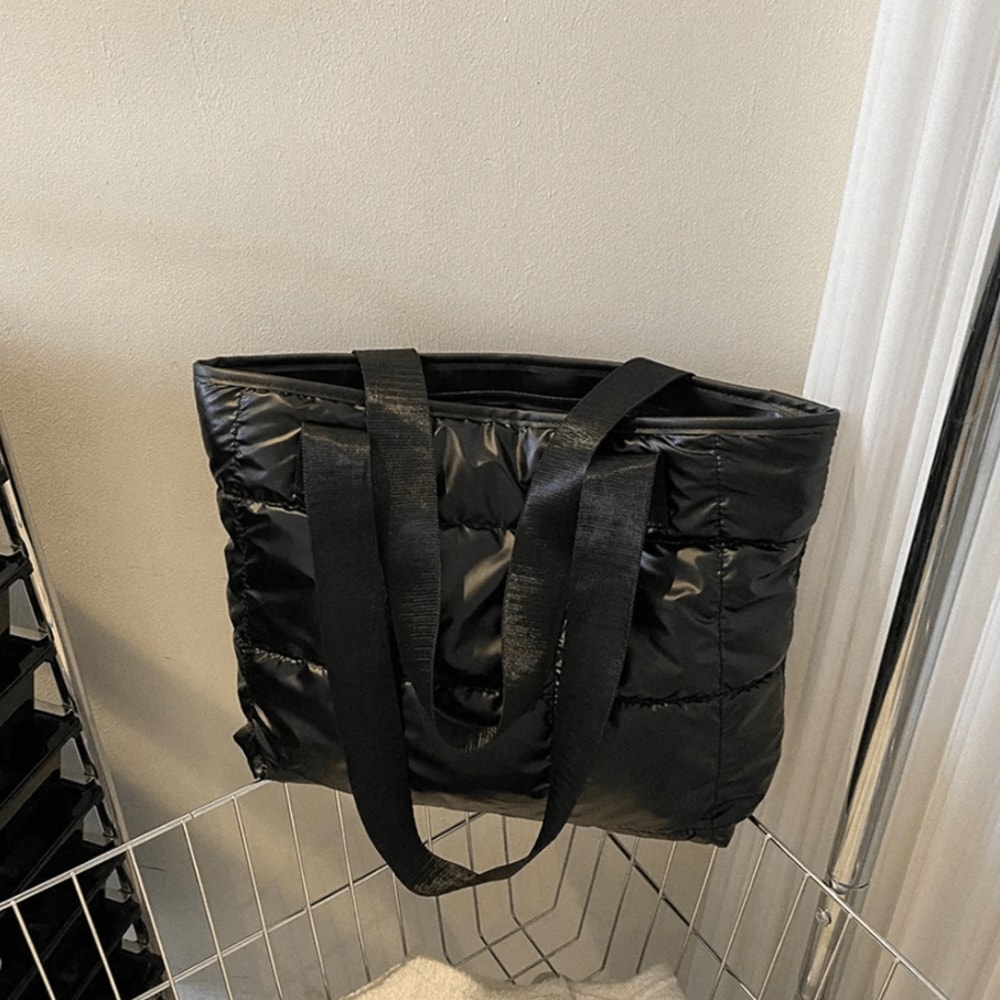 Fashion Ladies Large Capacity Padded Cotton Tote Bag Quilted Handbag For Leisure Travel 4