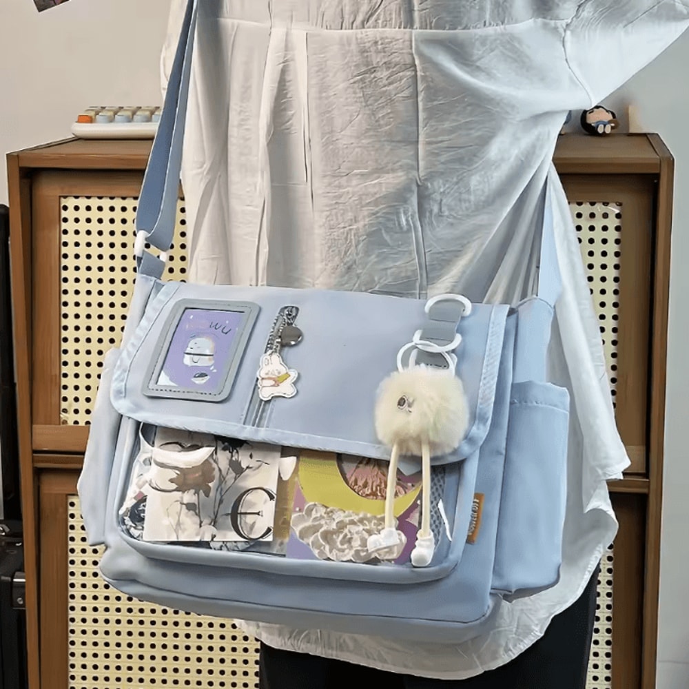 Y2K Japanese Harajuku Transparent Itabag Crossbody School Bag With DIY Badge Display 1