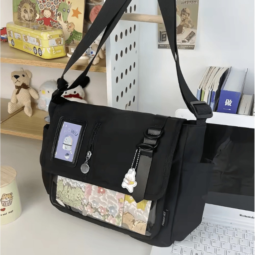 Y2K Japanese Harajuku Transparent Itabag Crossbody School Bag With DIY Badge Display 3