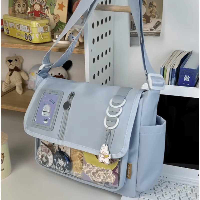 Y2K Japanese Harajuku Transparent Itabag Crossbody School Bag With DIY Badge Display 8