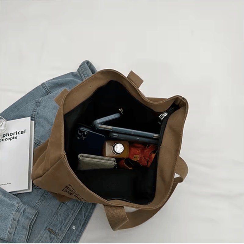 Womens Canvas Tote Bag Spacious Durable Shoulder Handbag With Zipper Closure 1