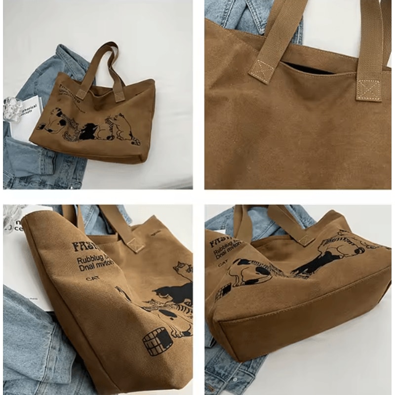Womens Canvas Tote Bag Spacious Durable Shoulder Handbag With Zipper Closure 4