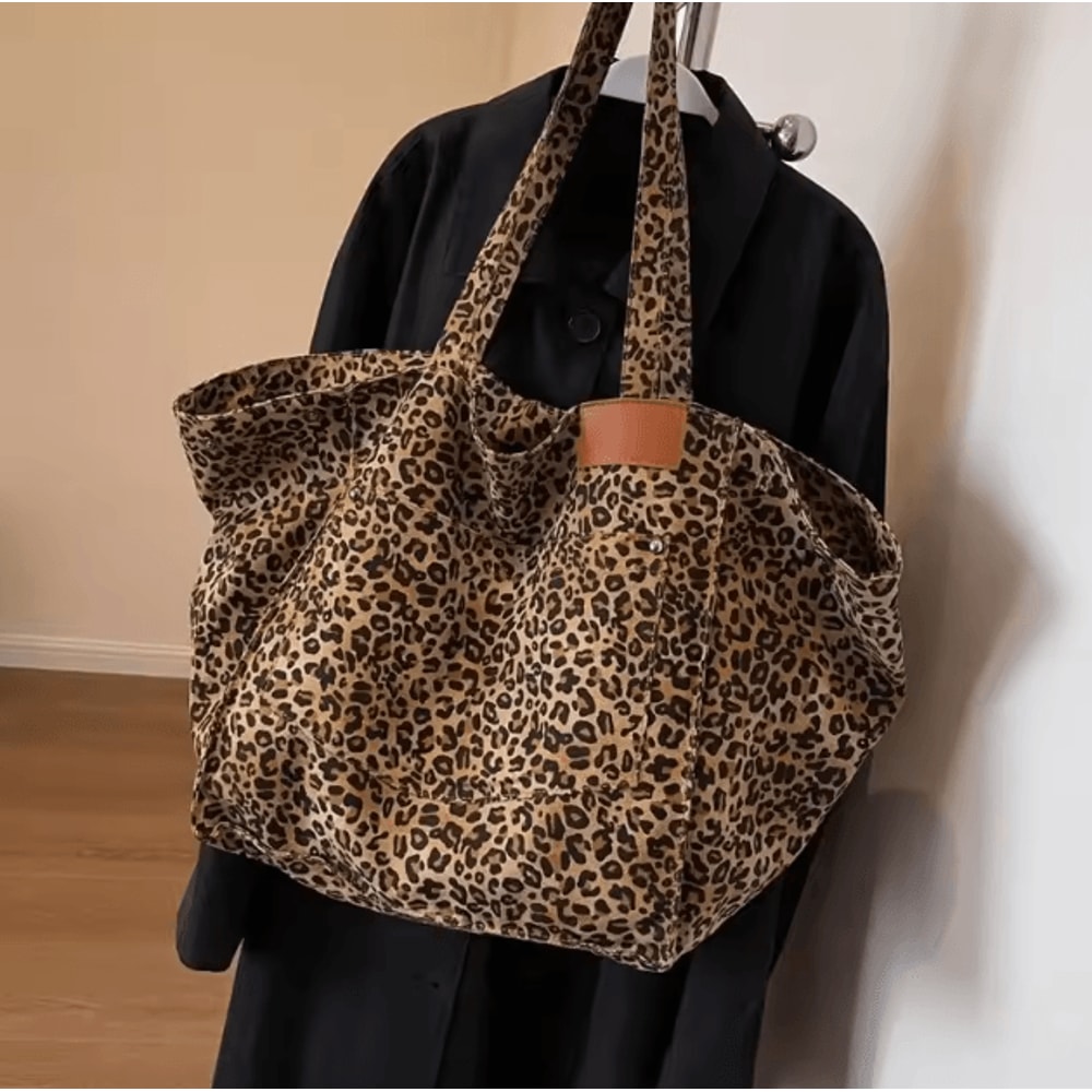Vintage Leopard Print Handbag Large Capacity Canvas Tote Shoulder Bag For Women 3