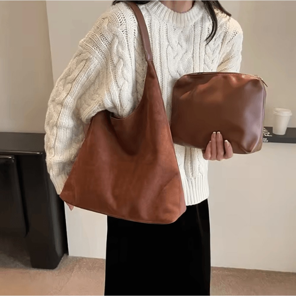 Autumn And Winter Vintage Suede Shoulder Bag Large Capacity Casual Commuter Handbag For Women 1