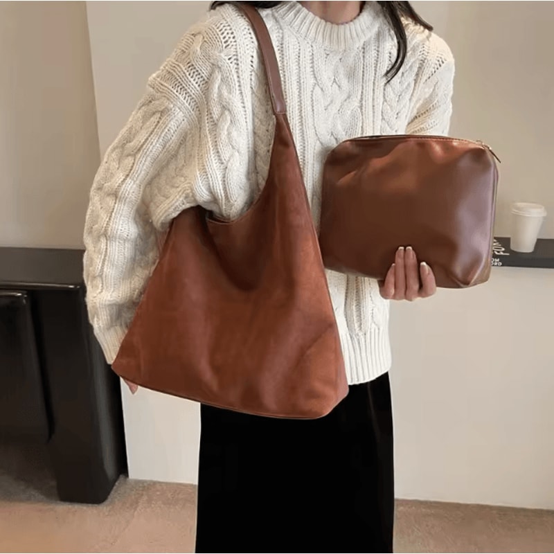 Autumn And Winter Vintage Suede Shoulder Bag Large Capacity Casual Commuter Handbag For Women 1