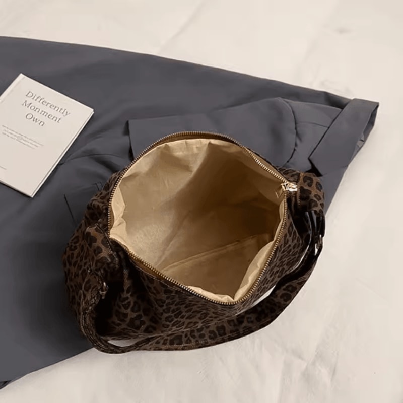 Leopard Print Shoulder Bag Large Capacity Soft Textile Crossbody Tote For Women 4