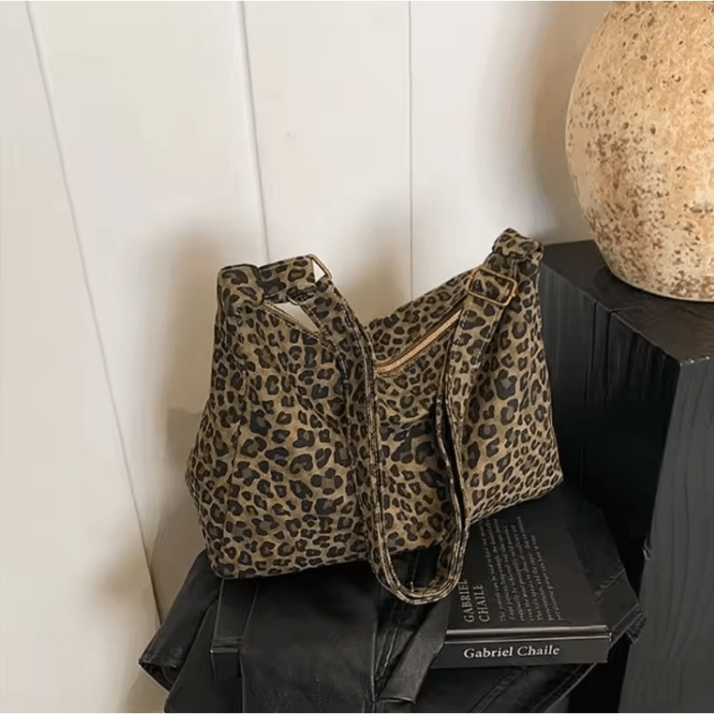 Leopard Print Shoulder Bag Large Capacity Soft Textile Crossbody Tote For Women 6