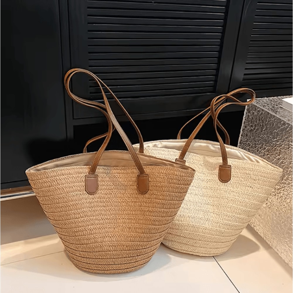 Womens Large Capacity Straw Woven Beach Bag Summer Shopper Handbag 0