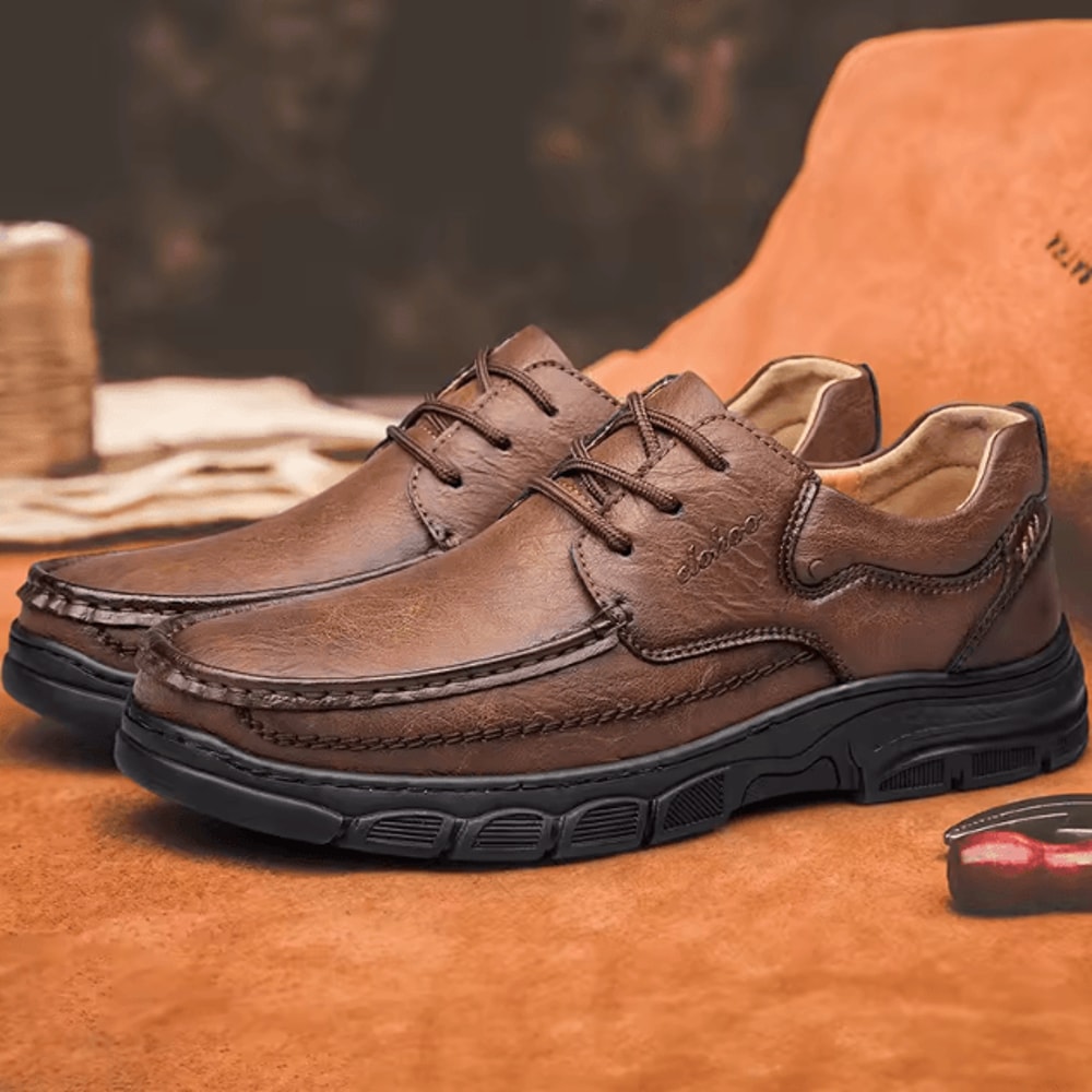 CLOHOO Mens Handmade Leather Casual Loafers Breathable Lightweight Outdoor Flats 1