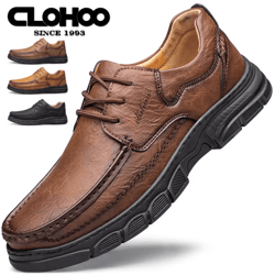 clohoo mens handmade leather casual loafers breathable lightweight outdoor flats