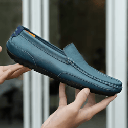 mens genuine leather breathable casual slip on loafers lightweight driving shoes