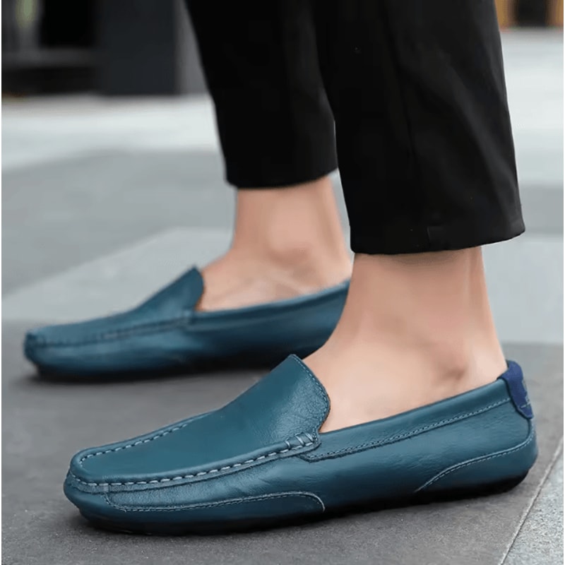 Mens Genuine Leather Breathable Casual Slip On Loafers Lightweight Driving Shoes 1