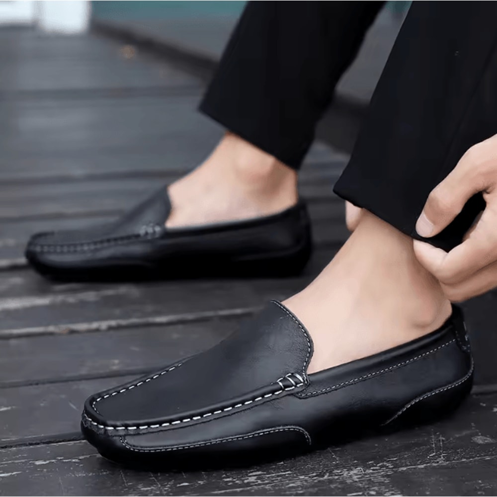 Mens Genuine Leather Breathable Casual Slip On Loafers Lightweight Driving Shoes 3