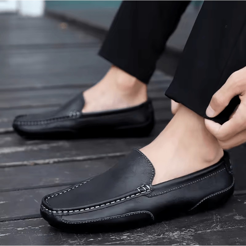 Mens Genuine Leather Breathable Casual Slip On Loafers Lightweight Driving Shoes 3
