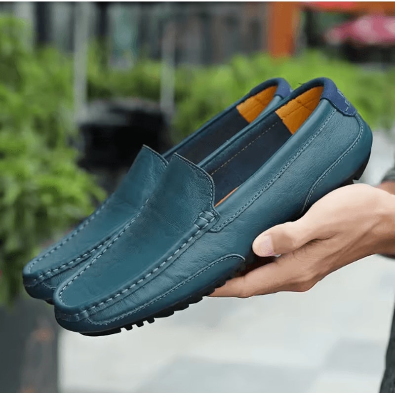 Mens Genuine Leather Breathable Casual Slip On Loafers Lightweight Driving Shoes 5