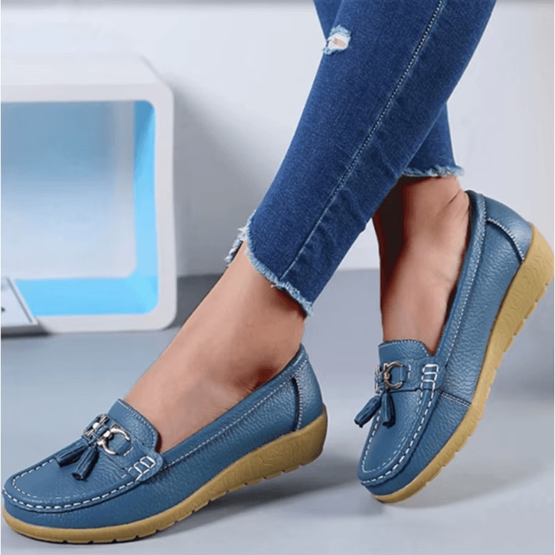 Womens Comfortable Leather Casual Flat Loafers Breathable Slip On Nurse Shoes 2