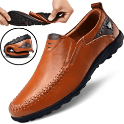 mens genuine leather casual handmade flat platform walking outdoor loafers breathable sneakers
