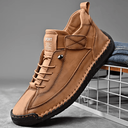 mens genuine leather handmade casual slip on loafers breathable flats plus size