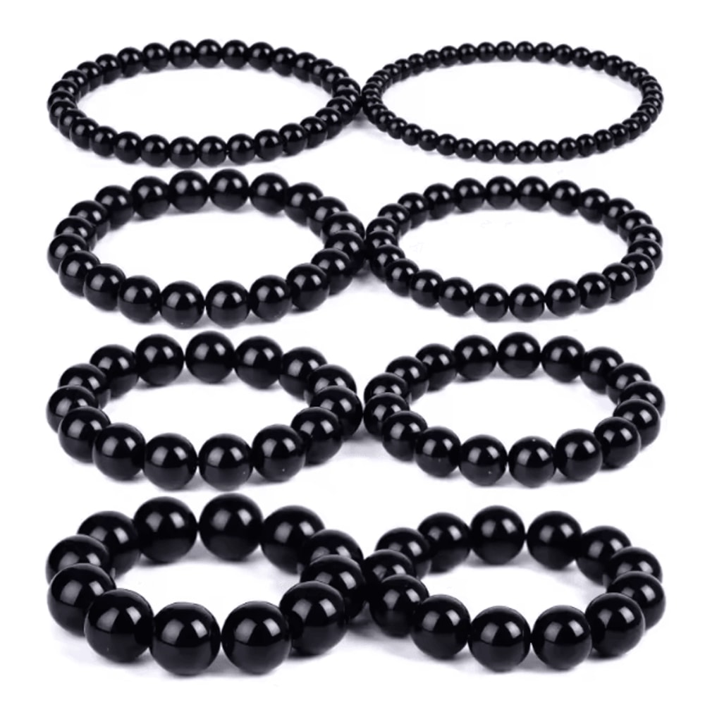 Black Obsidian Healing Bracelet Round Bead Stretch Wristband Healthy Weight Loss Bangle Stress Reli 1