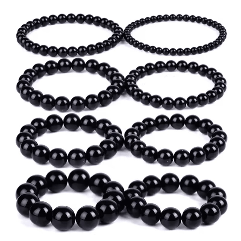Black Obsidian Healing Bracelet Round Bead Stretch Wristband Healthy Weight Loss Bangle Stress Reli 1