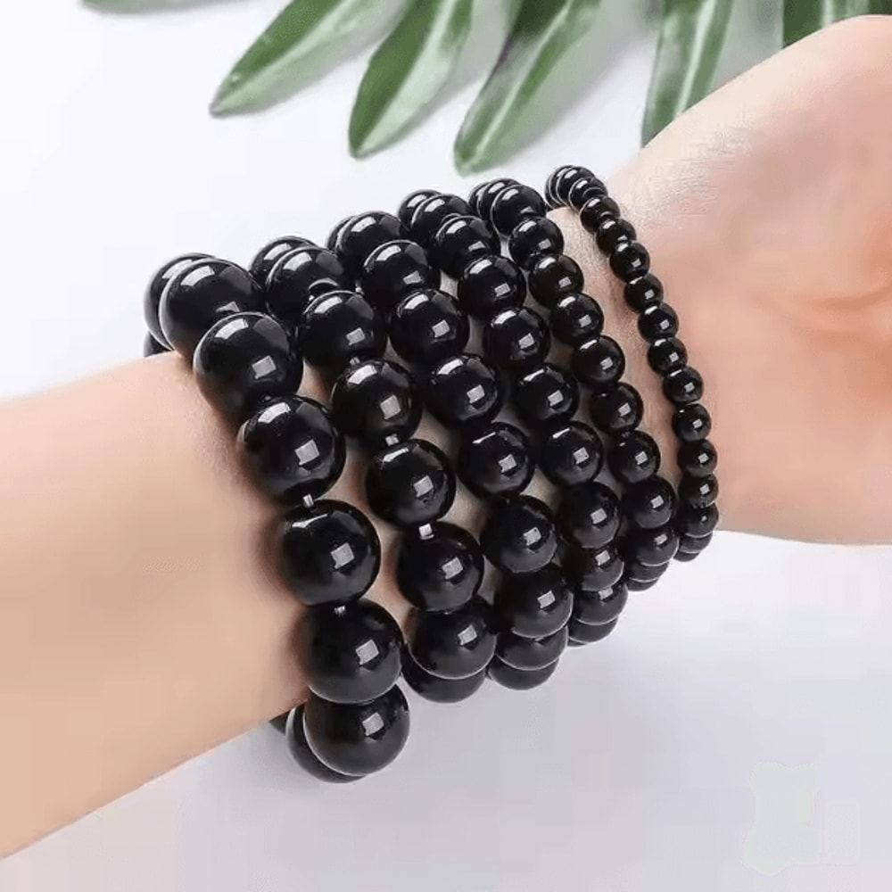 Black Obsidian Healing Bracelet Round Bead Stretch Wristband Healthy Weight Loss Bangle Stress Reli 2