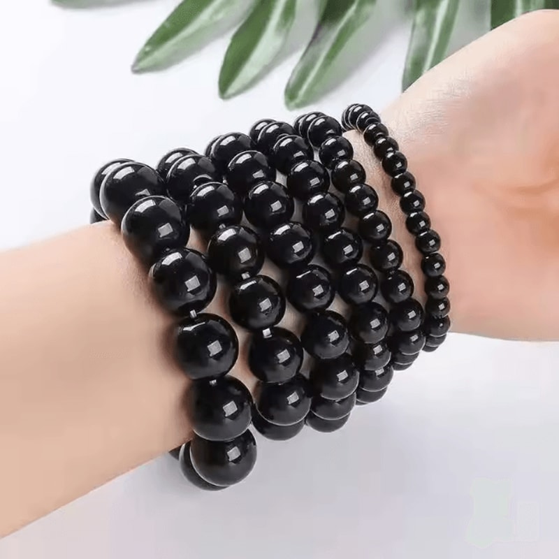 Black Obsidian Healing Bracelet Round Bead Stretch Wristband Healthy Weight Loss Bangle Stress Reli 2