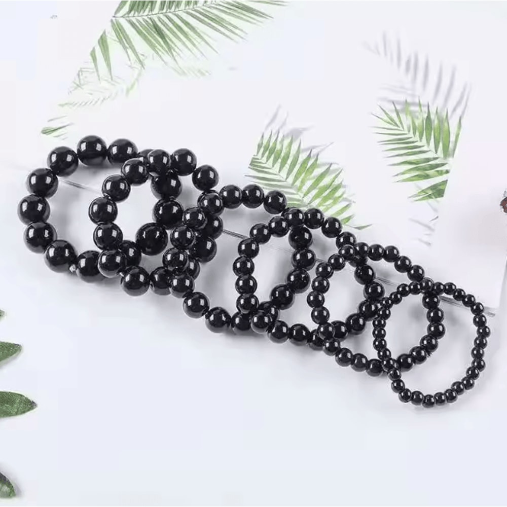 Black Obsidian Healing Bracelet Round Bead Stretch Wristband Healthy Weight Loss Bangle Stress Reli 3