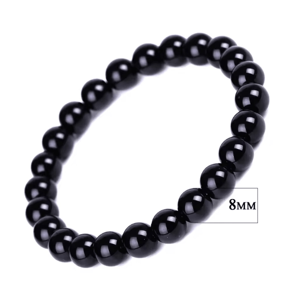 Black Obsidian Healing Bracelet Round Bead Stretch Wristband Healthy Weight Loss Bangle Stress Reli 5