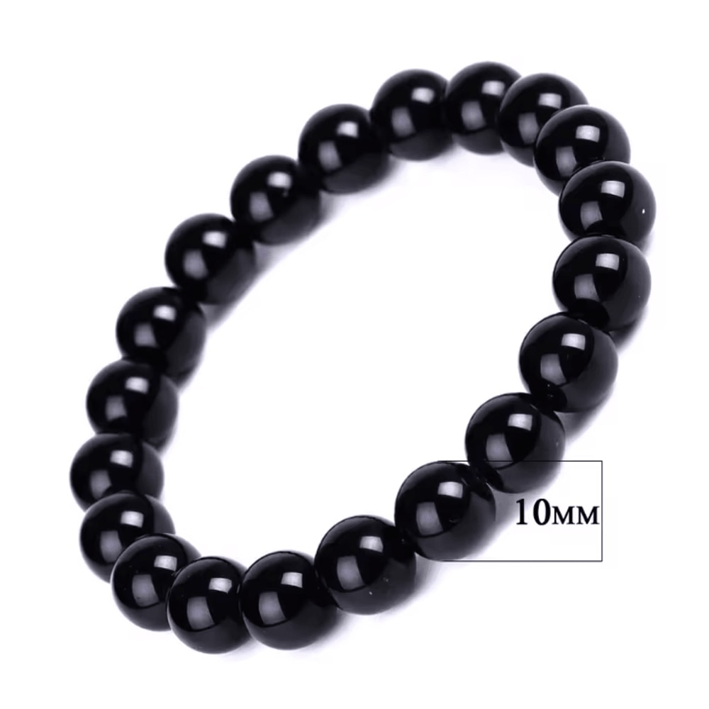 Black Obsidian Healing Bracelet Round Bead Stretch Wristband Healthy Weight Loss Bangle Stress Reli 6