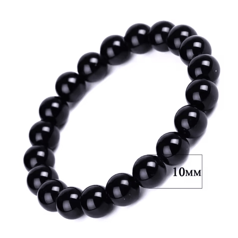 Black Obsidian Healing Bracelet Round Bead Stretch Wristband Healthy Weight Loss Bangle Stress Reli 6