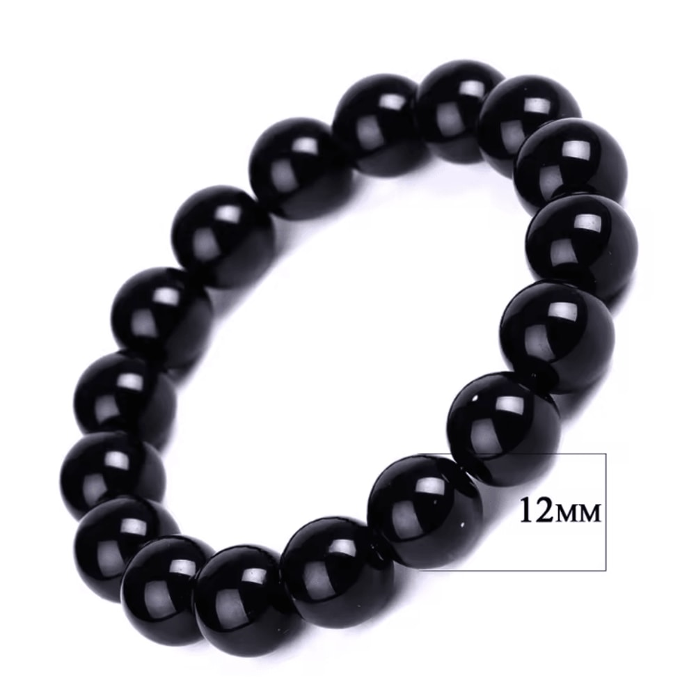 Black Obsidian Healing Bracelet Round Bead Stretch Wristband Healthy Weight Loss Bangle Stress Reli 7