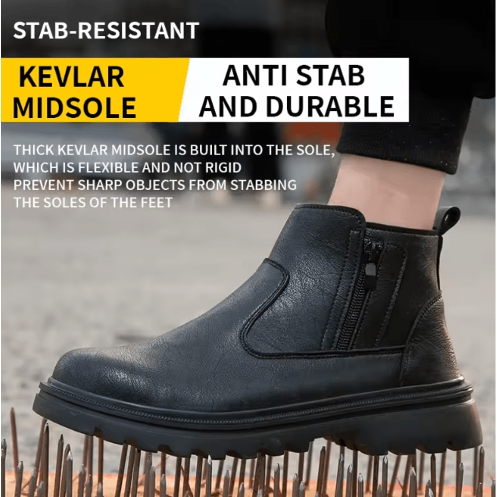 Mens Safety Steel Toe Work Boots Brown Leather Puncture Proof Protection Shoes 2