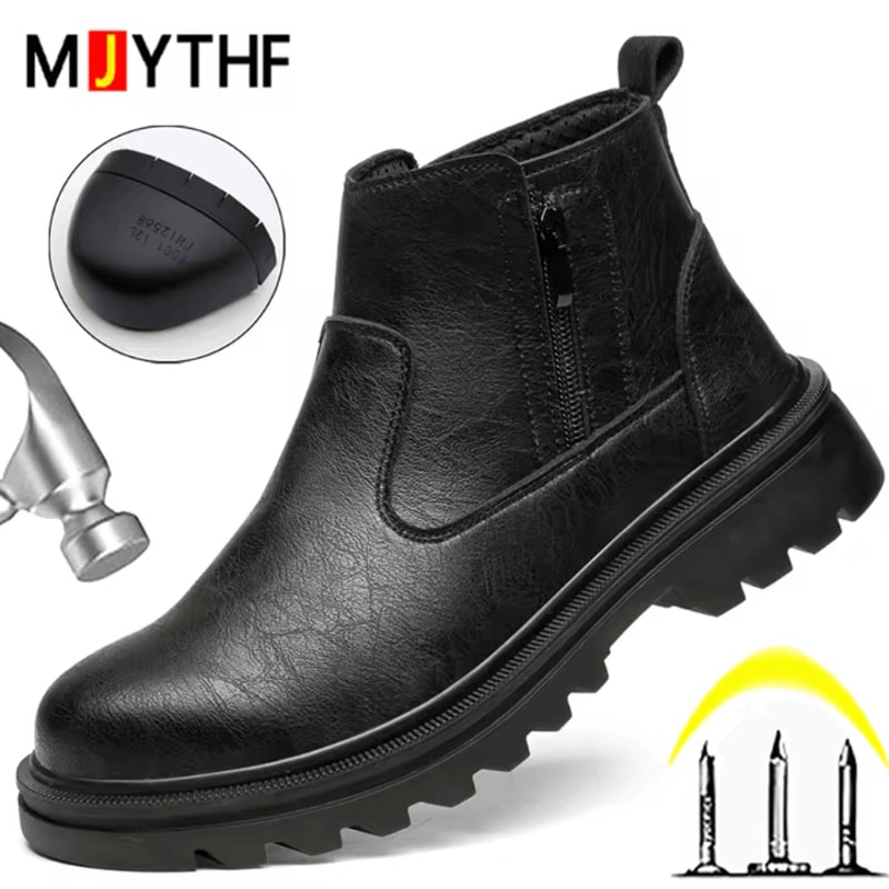 Mens Safety Steel Toe Work Boots Brown Leather Puncture Proof Protection Shoes 5