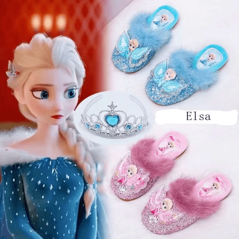 Disney Girls Cotton Slippers Princess Cartoon Frozen Elsa Soft Warm Indoor Home Shoes 0