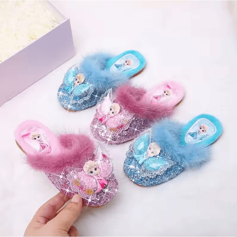 Disney Girls Cotton Slippers Princess Cartoon Frozen Elsa Soft Warm Indoor Home Shoes 1