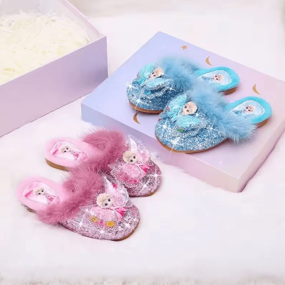 Disney Girls Cotton Slippers Princess Cartoon Frozen Elsa Soft Warm Indoor Home Shoes 2