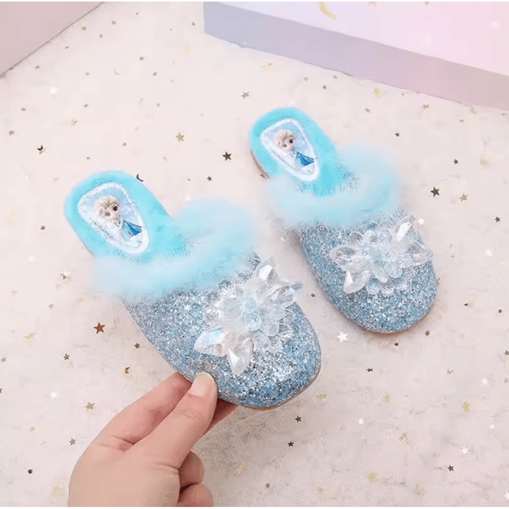 Disney Girls Cotton Slippers Princess Cartoon Frozen Elsa Soft Warm Indoor Home Shoes 3
